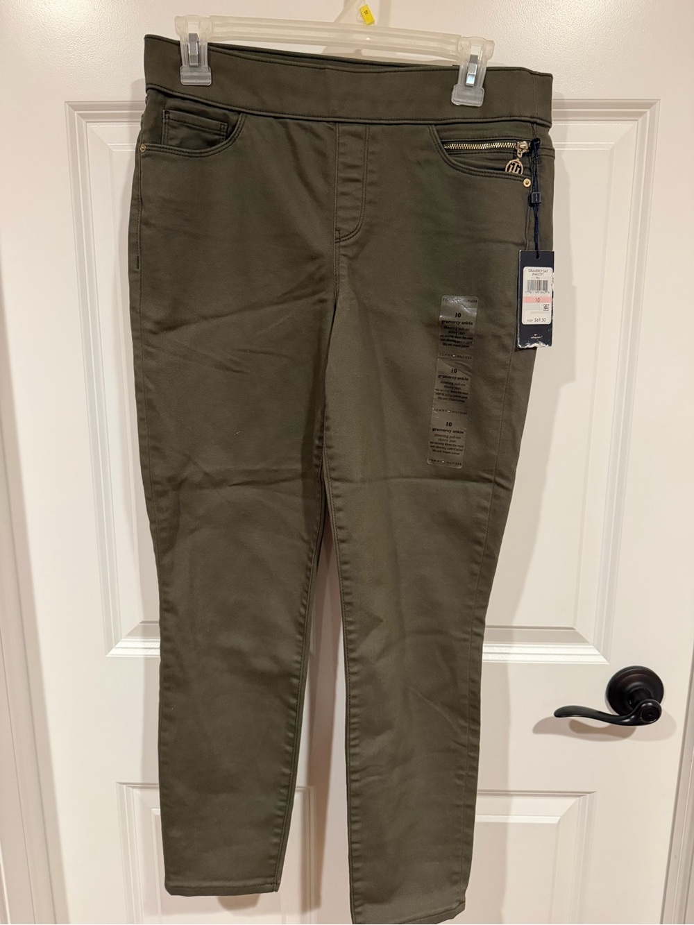 Tommy Hilfiger Women’s Green Pull-On Ankle Skinny Pants Slimming Pockets 10